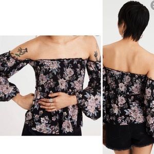 American Eagle Smocked Off the Shoulder Floral Top
